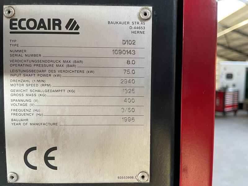 Air compressor Ecoair D102 Elektrische Schroefcompressor 75 kW 10.000 L / min 8 Bar: picture 4
