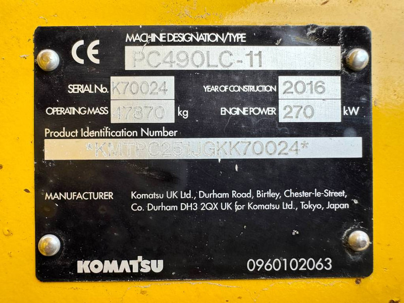 Crawler excavator Komatsu PC490LC-11 - Rear + Side Camera / CE: picture 18