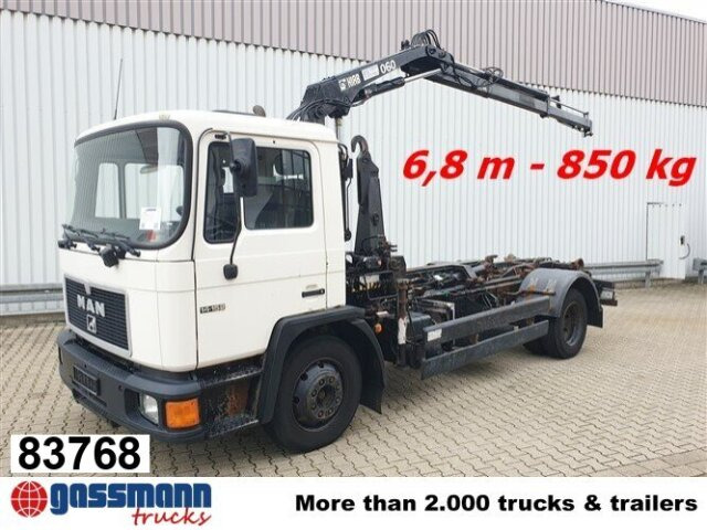 MAN 14.152 F 4x2 BB mit Kran Hiab 060-2 - Hook lift truck, Crane truck: picture 1 MAN 14.152 F 4x2 BB mit Kran Hiab 060-2 - Hook lift truck, Crane truck: picture 1