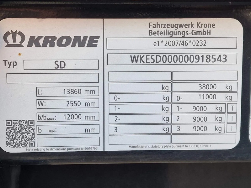 Leasing of Krone SD - Tautliner - 3 axle BPW - Lift Axle - Sliding roof Krone SD - Tautliner - 3 axle BPW - Lift Axle - Sliding roof: picture 13