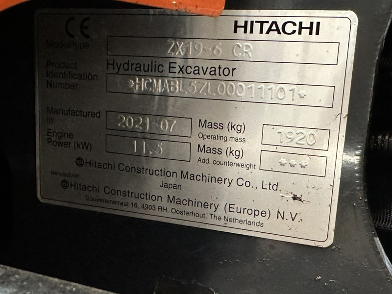 Mini excavator Hitachi ZAXIS ZX19-6 CR 1.9T - 1349H - CABINE - ADJUSTABLE TRACKS - EXTRA HYDR - QUICK HITCH - BE MACHINE: picture 10