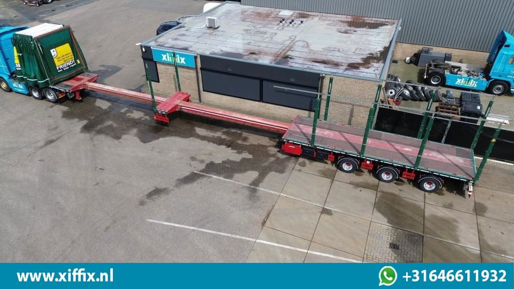 Meusburger TE Huur 3-ass. Vlakke dubbel 2x uitschuifbare oplegger met huifopbouw / 3x gestuurd - Dropside/ Flatbed semi-trailer: picture 3 Meusburger TE Huur 3-ass. Vlakke dubbel 2x uitschuifbare oplegger met huifopbouw / 3x gestuurd - Dropside/ Flatbed semi-trailer: picture 3