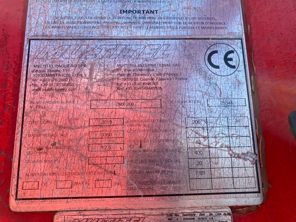 Truck mounted aerial platform Multitel Nacelle Multitel MX 200 A réviser: picture 7 Truck mounted aerial platform Multitel Nacelle Multitel MX 200 A réviser: picture 7