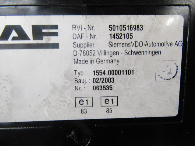 DAF LF55 CLOCK CLUSTER P/NO 1452105 - Cab and interior for Truck: picture 2 DAF LF55 CLOCK CLUSTER P/NO 1452105 - Cab and interior for Truck: picture 2