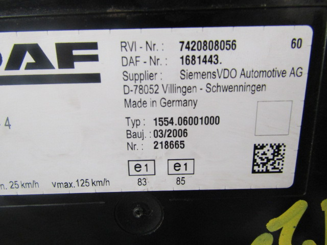 DAF LF55 CLOCK CLUSTER P/NO 1681443 - Cab and interior for Truck: picture 2 DAF LF55 CLOCK CLUSTER P/NO 1681443 - Cab and interior for Truck: picture 2