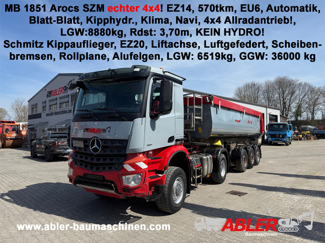 Mercedes-Benz 1851 Arocs ECHTER 4x4 mit Schmitz Kippauflieger - Tipper: picture 1 Mercedes-Benz 1851 Arocs ECHTER 4x4 mit Schmitz Kippauflieger - Tipper: picture 1