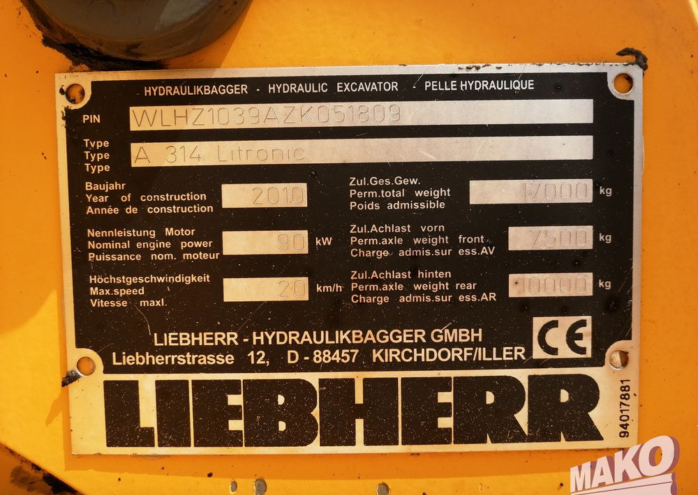 Wheel excavator Liebherr A 314 Litronic: picture 11 Wheel excavator Liebherr A 314 Litronic: picture 11