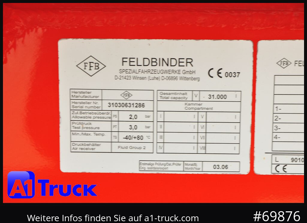 FELDBINDER HEUT 31.2 Silo, Futtermittel, 31m³, 3 Kammern, - Tank trailer: picture 2 FELDBINDER HEUT 31.2 Silo, Futtermittel, 31m³, 3 Kammern, - Tank trailer: picture 2