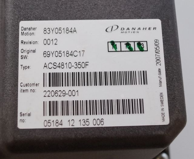 Toyota/BT 220629-001 | Danaher motion AC Superdrive motor controller 83Y05184A A Danaher motion AC Superdrive motor controller 83Y05184A ACS4810-350F Rev 0012 sn. 0518412135006 - ECU for Material handling equipment: picture 2 Toyota/BT 220629-001 | Danaher motion AC Superdrive motor controller 83Y05184A A Danaher motion AC Superdrive motor controller 83Y05184A ACS4810-350F Rev 0012 sn. 0518412135006 - ECU for Material handling equipment: picture 2