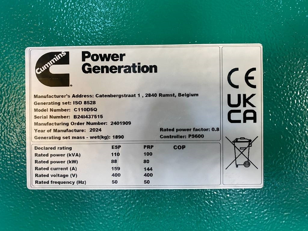 Cummins C110D5Q - Open Genset - DPX-18509-Q-O - Generator set: picture 5 Cummins C110D5Q - Open Genset - DPX-18509-Q-O - Generator set: picture 5