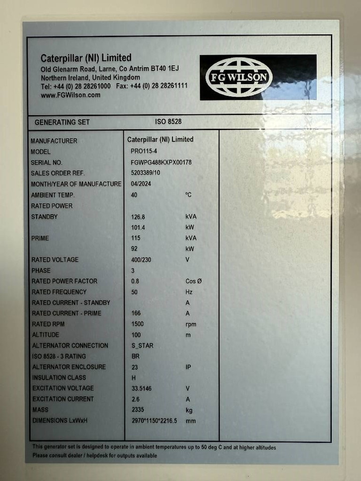 Generator set FG Wilson PRO115-4 - 115 kVA Genset Stage V - DPX-16046: picture 6