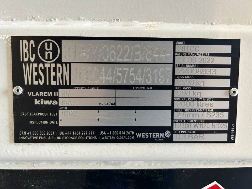Western Global 20TCC - 2.000 Liter Diesel Tank - DPX-25083 - Storage tank: picture 4 Western Global 20TCC - 2.000 Liter Diesel Tank - DPX-25083 - Storage tank: picture 4