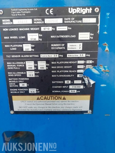 2008 UpRight AB46E bomlift med knekkarm - Arbeidshøyde 16,1 m. - Vekt: 6 700 kg - Timer: 217! - Aerial platform: picture 5 2008 UpRight AB46E bomlift med knekkarm - Arbeidshøyde 16,1 m. - Vekt: 6 700 kg - Timer: 217! - Aerial platform: picture 5