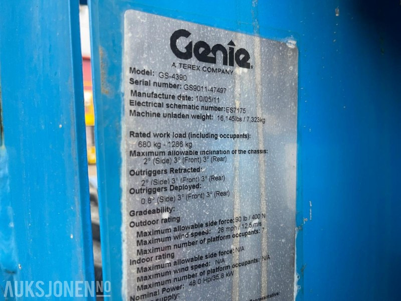 Aerial platform 2011 Genie GS 4390 Sakselift, 1698 timer: picture 9 Aerial platform 2011 Genie GS 4390 Sakselift, 1698 timer: picture 9