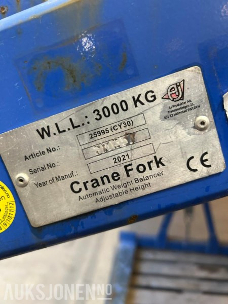 Pallegafler til håndtering av paller med kran / Kapasitet 3000 kg - Attachment for Construction machinery: picture 2 Pallegafler til håndtering av paller med kran / Kapasitet 3000 kg - Attachment for Construction machinery: picture 2