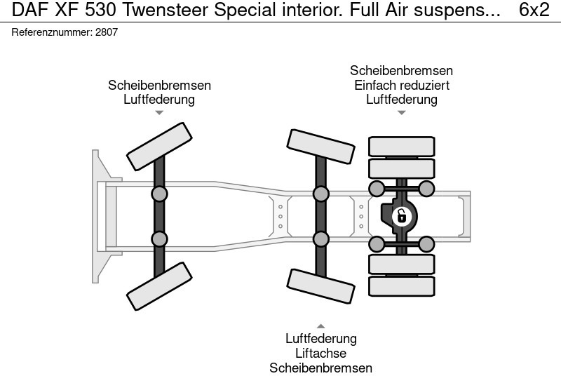 Tractor unit DAF XF 530 Twensteer Special interior. Full Air suspension Hydr. system: picture 15
