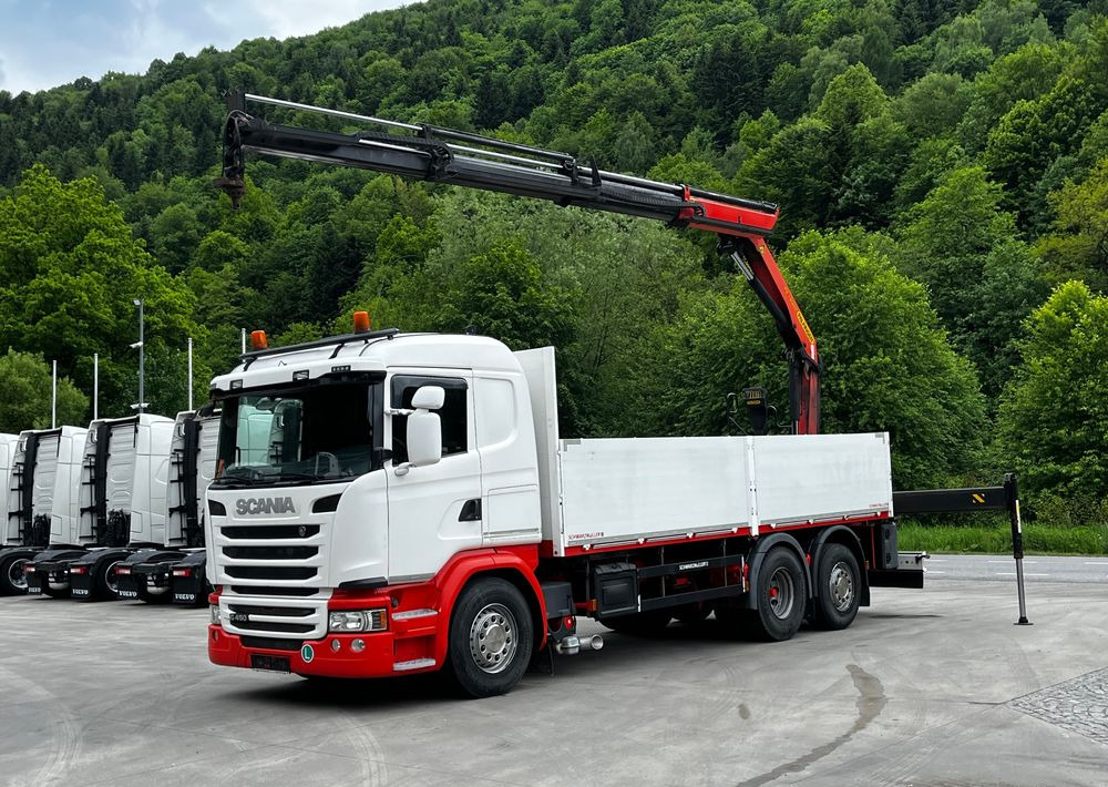Scania G450 // 6x2// Skrzynia 6.40x2.49 // HDS Palfinger // Oś skrętna podnoszona // - Crane truck, Dropside/ Flatbed truck: picture 1 Scania G450 // 6x2// Skrzynia 6.40x2.49 // HDS Palfinger // Oś skrętna podnoszona // - Crane truck, Dropside/ Flatbed truck: picture 1