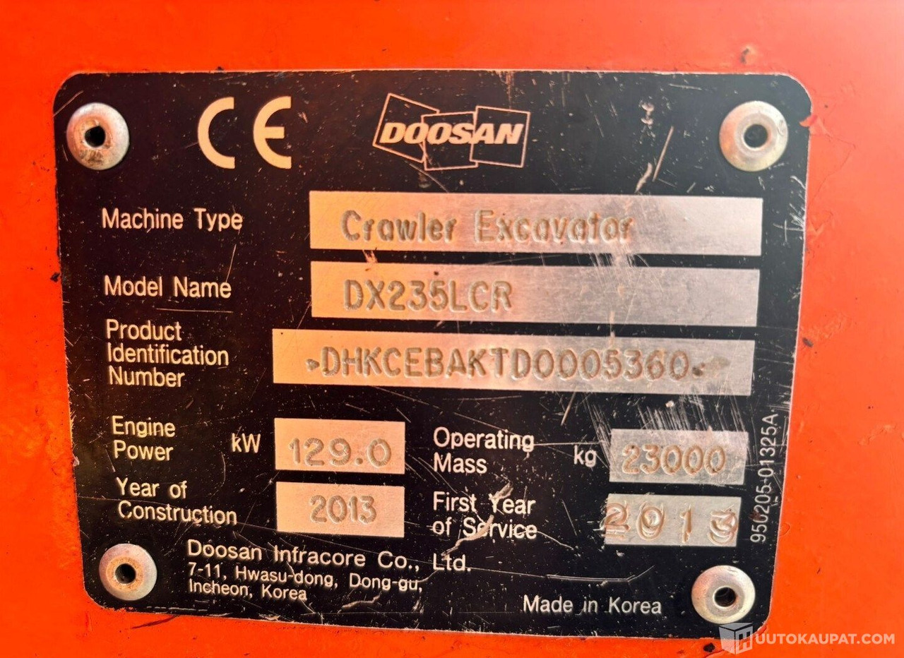 Doosan dx235 lcr, 2013, Diesel, 12 200 h Kaivinkone, Lempäälä - Crawler excavator: picture 5 Doosan dx235 lcr, 2013, Diesel, 12 200 h Kaivinkone, Lempäälä - Crawler excavator: picture 5