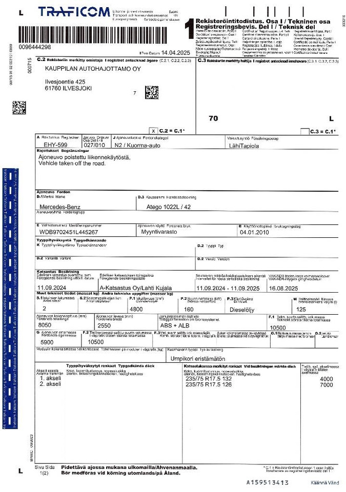 Leasing of Mercedes-Benz Atego 1022  Mercedes-Benz Atego 1022: picture 10