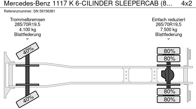 Dropside/ Flatbed truck Mercedes-Benz 1117 K 6-CILINDER SLEEPERCAB (8 WHEEL NUTS / FULL STEEL SUSPENSION / MANUAL GEARBOX): picture 11 Dropside/ Flatbed truck Mercedes-Benz 1117 K 6-CILINDER SLEEPERCAB (8 WHEEL NUTS / FULL STEEL SUSPENSION / MANUAL GEARBOX): picture 11