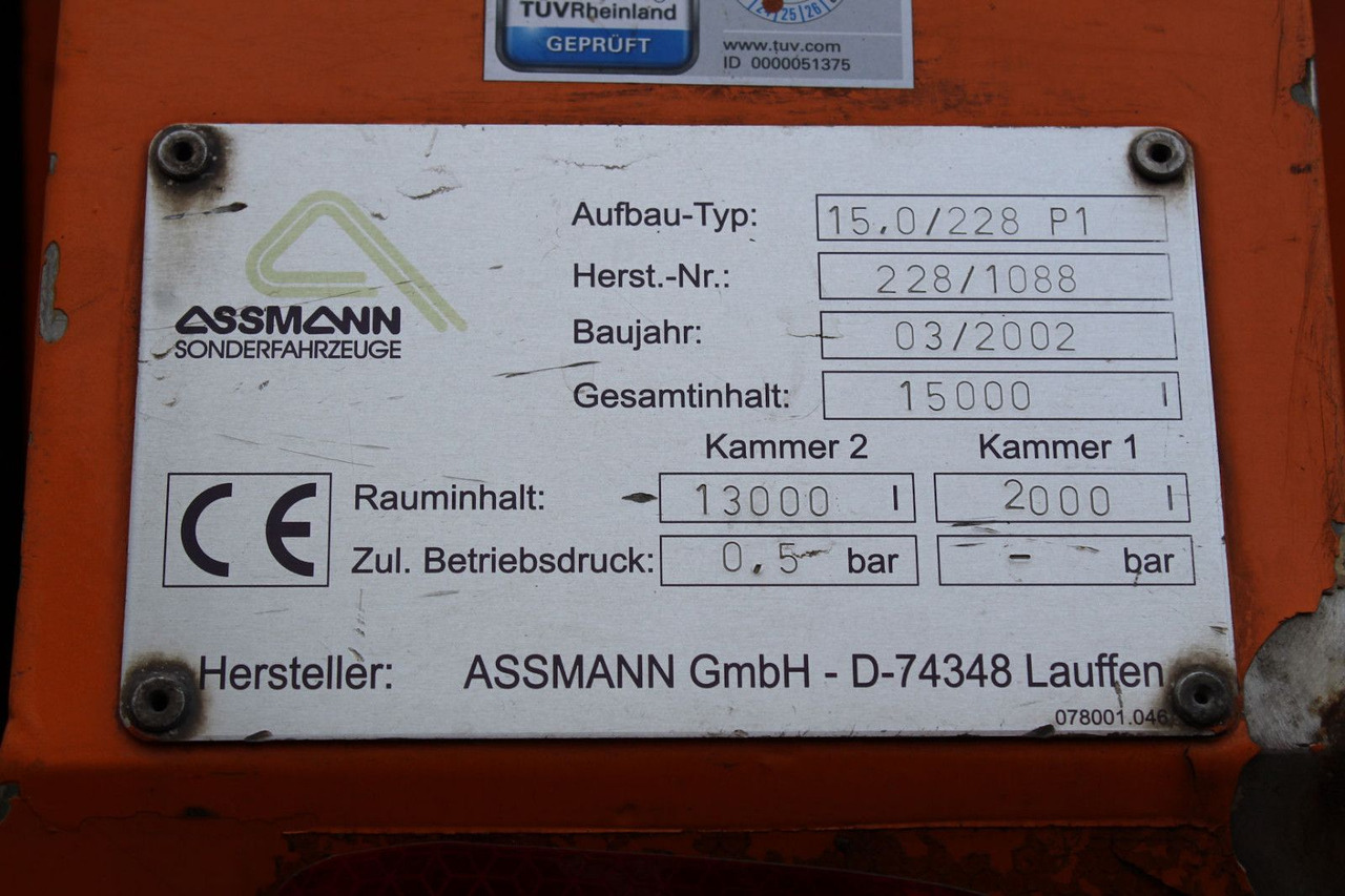 Vacuum truck MAN FE 32.410 A 8x2 Assmann 17m³ HD-Spül-KOMBI V2A: picture 14 Vacuum truck MAN FE 32.410 A 8x2 Assmann 17m³ HD-Spül-KOMBI V2A: picture 14