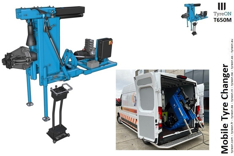 T650M 11-26 Inch mobile tire machine for use on the side or rear of a vehicle - wireless controller with rechargeable battery - Workshop equipment: picture 2 T650M 11-26 Inch mobile tire machine for use on the side or rear of a vehicle - wireless controller with rechargeable battery - Workshop equipment: picture 2