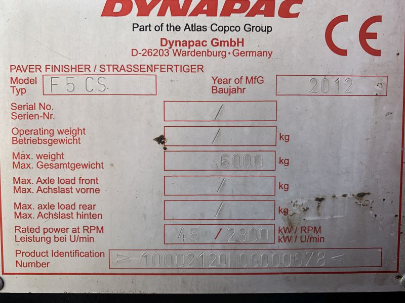 Asphalt paver Dynapac F 5 CS (110325): picture 7 Asphalt paver Dynapac F 5 CS (110325): picture 7