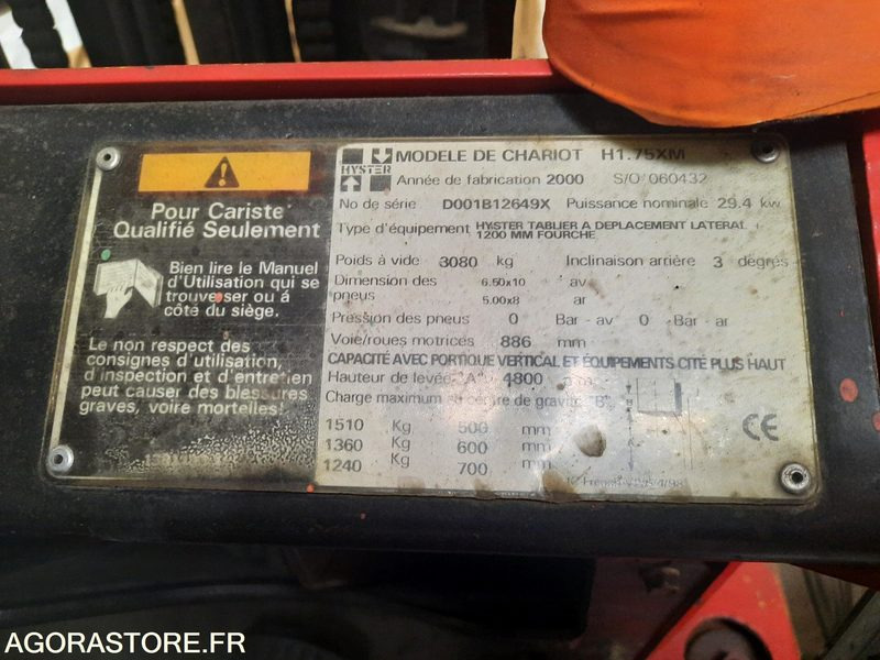 Chariot élévateur HYSTER H 1.75 XM année 2000 - Material handling equipment: picture 3 Chariot élévateur HYSTER H 1.75 XM année 2000 - Material handling equipment: picture 3
