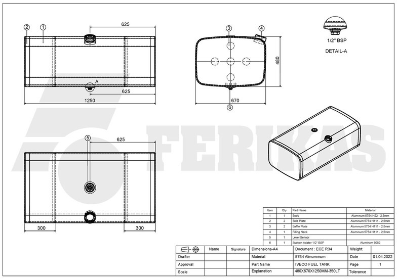 Fuel tank for Truck Iveco New aluminum fuel tank 350L: picture 7