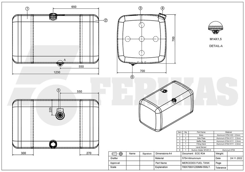 Fuel tank for Truck Mercedes-Benz New aluminum fuel tank 550L: picture 8 Fuel tank for Truck Mercedes-Benz New aluminum fuel tank 550L: picture 8