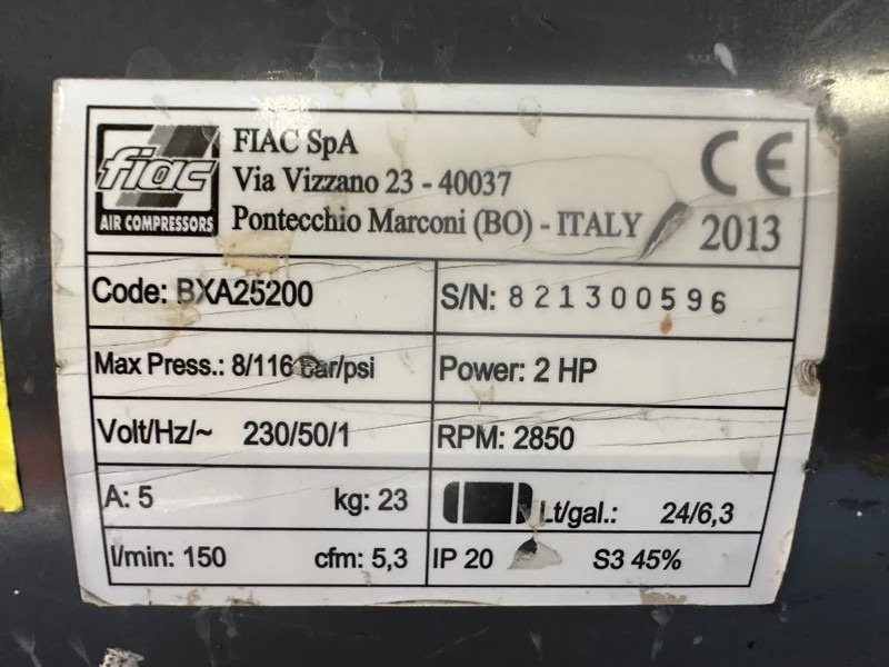 Airmec FIAC BXA 25200 Elektrische Zuigercompressor 2 PK 150 L / min 8 Bar - Air compressor: picture 3 Airmec FIAC BXA 25200 Elektrische Zuigercompressor 2 PK 150 L / min 8 Bar - Air compressor: picture 3