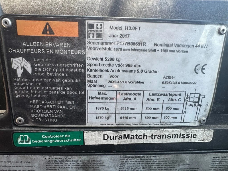 Hyster H3.0FT 3 ton Triplex Freelift Sideshift LPG Heftruck 2017 - LPG forklift: picture 4 Hyster H3.0FT 3 ton Triplex Freelift Sideshift LPG Heftruck 2017 - LPG forklift: picture 4