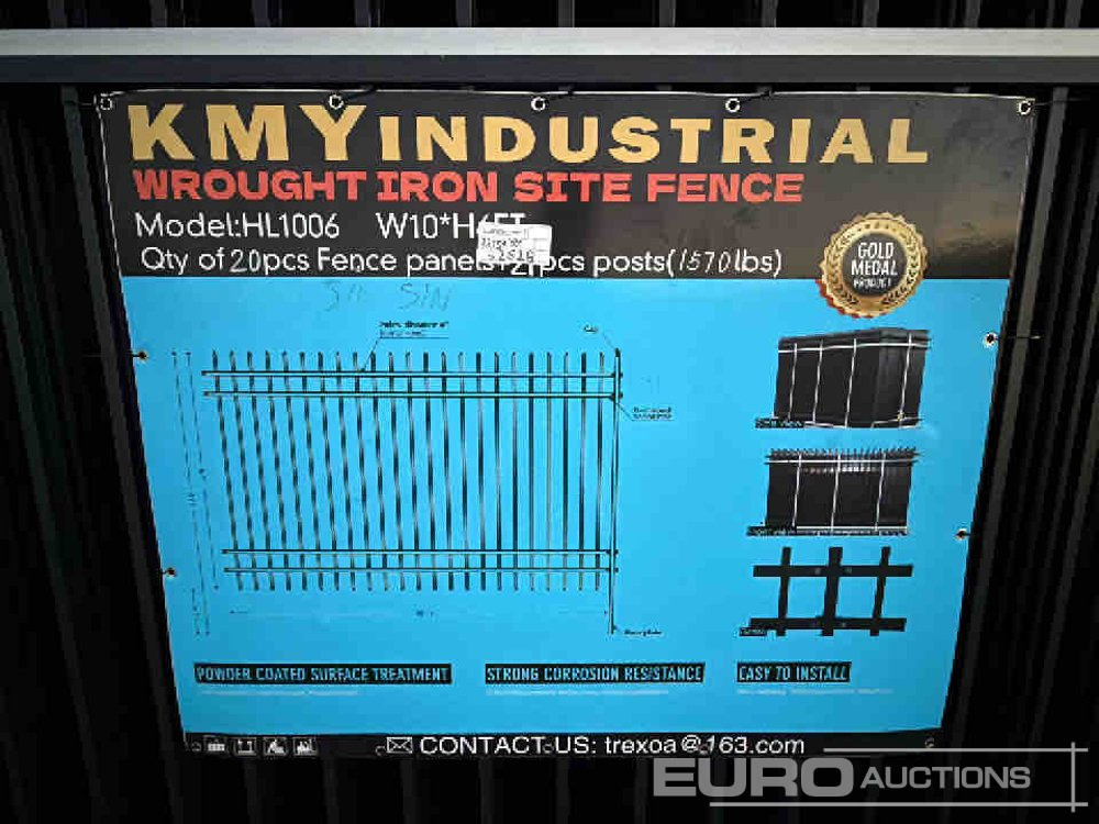 Tool/ Equipment Unused 2025 KMY Industrial Iron Site Fence, Qty (20 of) Fence Panels, (21 of) Posts (W10XH6') Powder Coated Surface: picture 7 Tool/ Equipment Unused 2025 KMY Industrial Iron Site Fence, Qty (20 of) Fence Panels, (21 of) Posts (W10XH6') Powder Coated Surface: picture 7