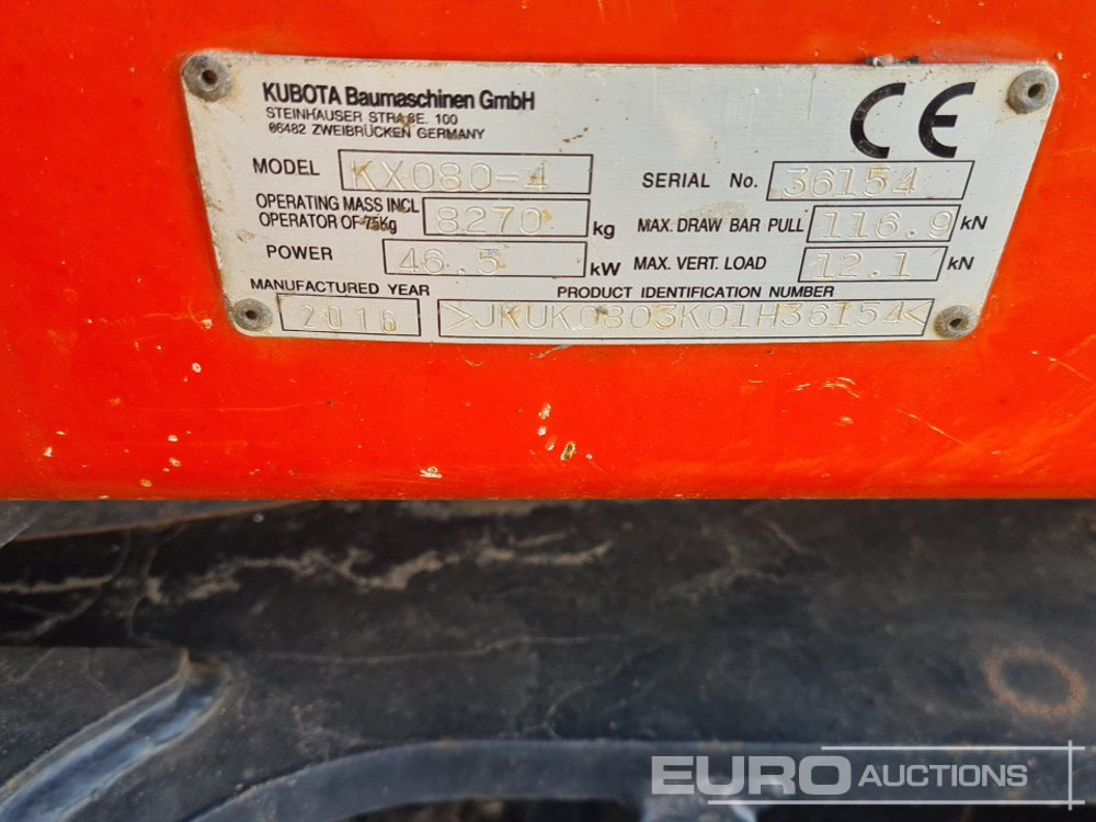 Mini excavator 2016 Kubota KX080-4: picture 44