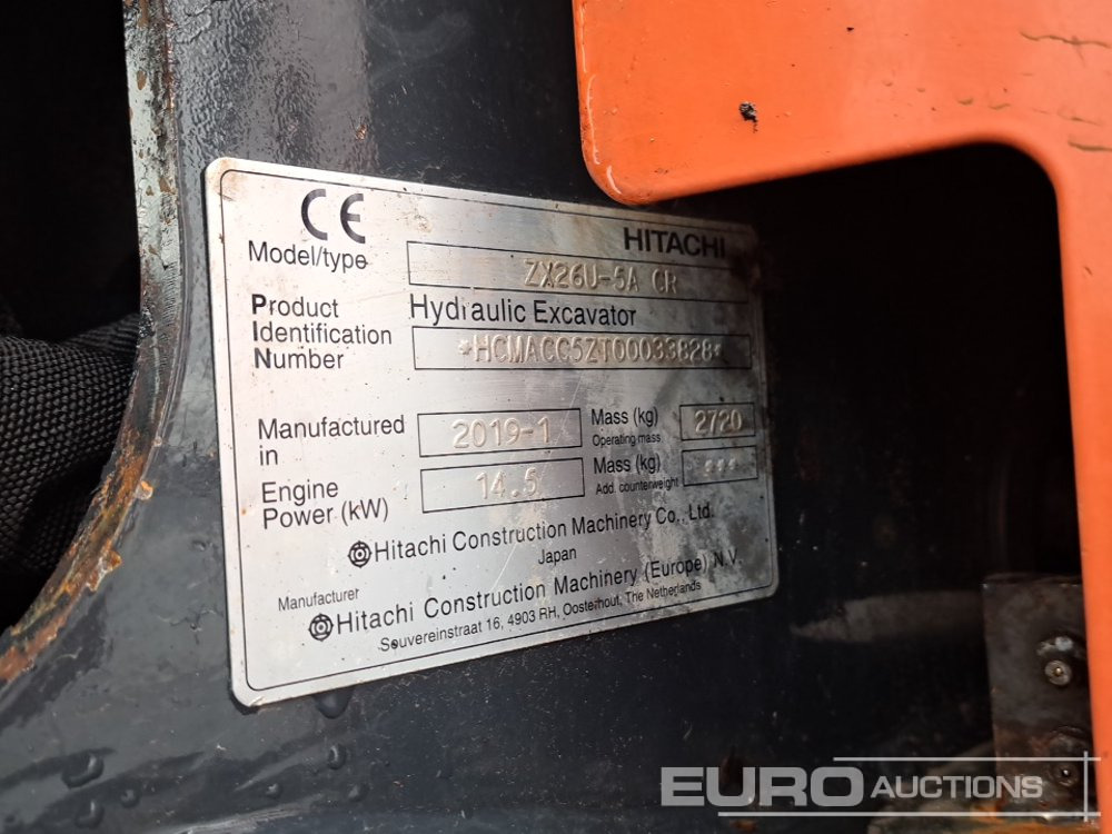 Mini excavator 2019 Hitachi ZX26U-5A CR: picture 42