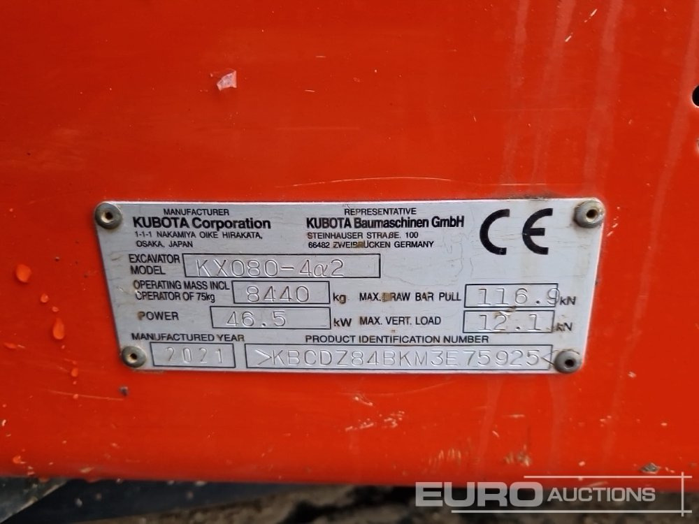 Mini excavator 2021 Kubota KX080-4A2: picture 43 Mini excavator 2021 Kubota KX080-4A2: picture 43