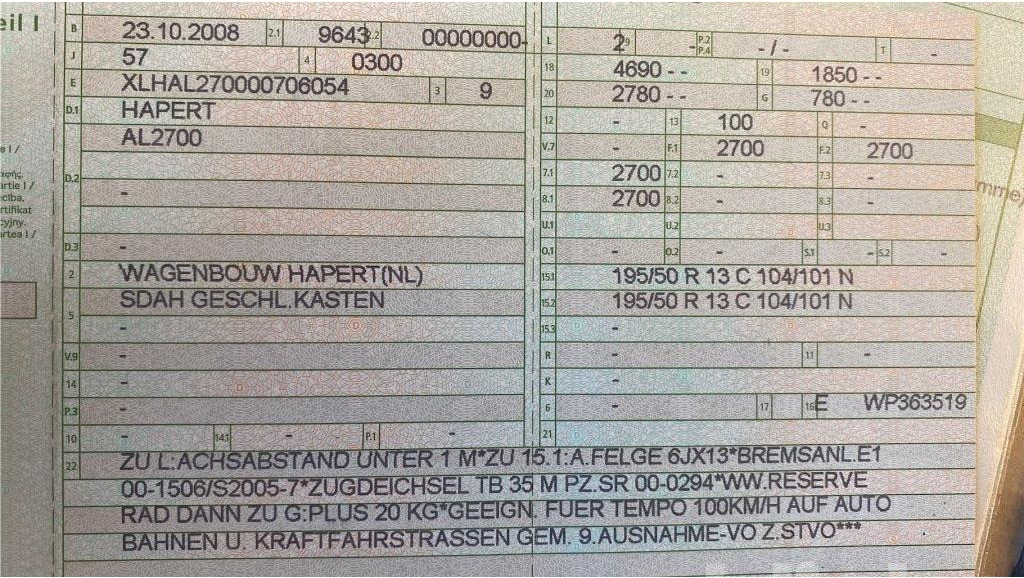 Hapert AL 2700 (2008) - Closed box trailer: picture 5 Hapert AL 2700 (2008) - Closed box trailer: picture 5